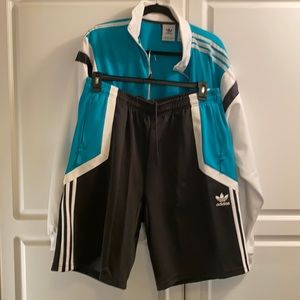 Turquoise Adidas shorts track suit